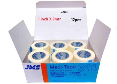 Ashni Meditape JMS Surgical Adhesive Microporous Paper Tape 1inch x 9mtr 12pc First Aid Tape(Pack of 12)