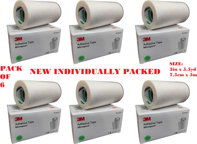 3M Micropore Surgical Tape (1530S-3) - 3 inch x 5.5 yard (7.5cm x 5m), 6 Rolls First Aid Tape(Pack of 6)