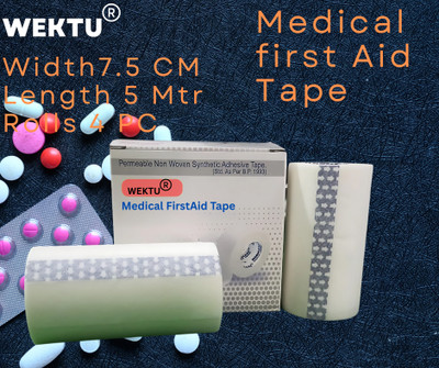 WEKTU permeable Non Woven Synthetic Adhesive First Aid Tape Surgical 7.5 cm x 5 mtr First Aid Tape(Pack of 4)