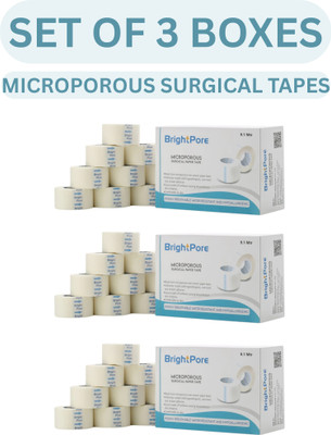 BRIGHTPORE MICROPOROUS SURGICAL PAPERTAPE 1inch X 9.1mtr (SET OF 3 BOXES) First Aid Tape(Pack of 36)