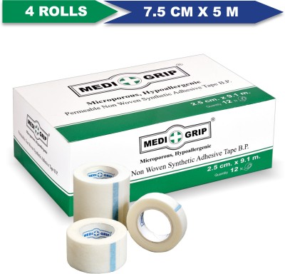 Medigrip Non Woven Paper Tape 7.5 cm x 5 m (Pack of 4) White First Aid Tape(Pack of 4)