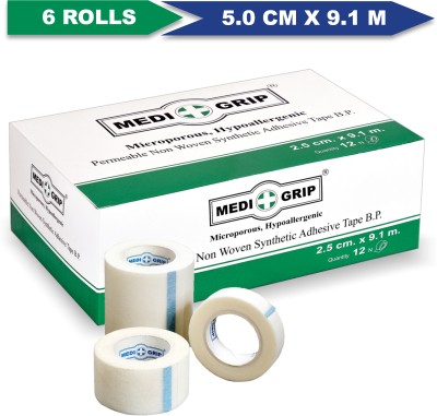 Medigrip Non Woven Paper Tape 5 cm X 9.1 m (Pack of 6) White First Aid Tape(Pack of 6)
