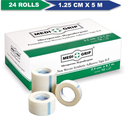 Medigrip Non Woven Microporous Paper Tape 1.25 cm x 5 m (Pack of 24) White First Aid Tape(Pack of 24)