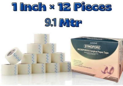 Ashni Symopore Surgical Adhesive Microporous Paper Tape 1inch x 9mtr 24pc First Aid Tape(Pack of 12)