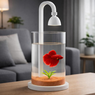 FinyPetz PS-10S (White) 1.5L Mini Aquarium Tank with 7-Color LED Light Cylinder Aquarium Tank(1 L)