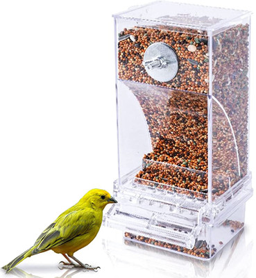 Qpets Automatic Bird Feeder, Parrot Seed Feeders with Perch Acrylic Transparent Seed Window Bird Feeder Bird Feeder(Clear)