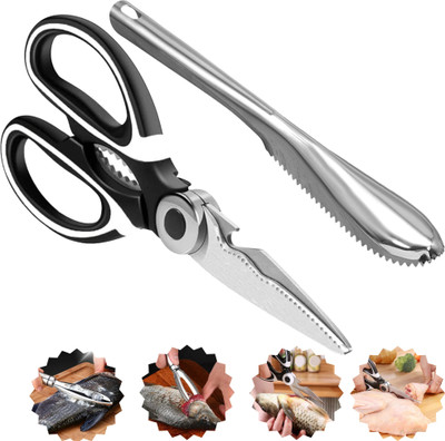 E street Fish Scale Remover - Fish Cleaner Brush & Scissor Combo , Fish Skin Scraper , Fish Scaler(Pack of 2)