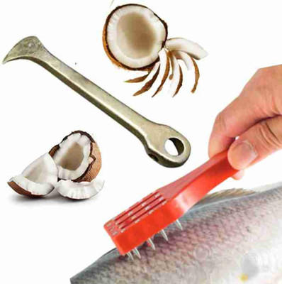 Jayam Traditional Coconut Breaker Fish Scale Remover Kitchen 2 Set Kichen Tool(Multicolor, Cutter) Fish Scaler(Pack of 2)