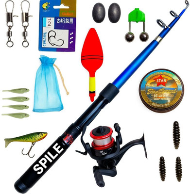 SPILE 7ft Blue Telescopic Fishing Combo Set with Reel, Line, Lure Full Accessories Kit B BST.1 Blue Fishing Rod(210 cm, 0.2 kg, Blue)