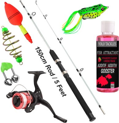 Yolo Tackles 1.5 2 part Fishing rod 150 cm with fishing reel and feeder and frog Solid fiber Multicolor Fishing Rod(150 cm, 0.18 kg, Multicolor)