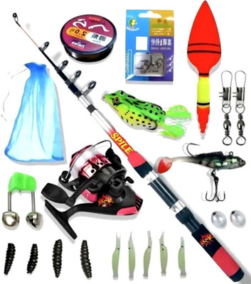 SPILE Ultimate Angler's Arsenal: 7ft(210cm)Rod & Reel Combo Set Complete Tackle Kit Multicolor Fishing Rod(210 cm, 0.21 kg, Multicolor)