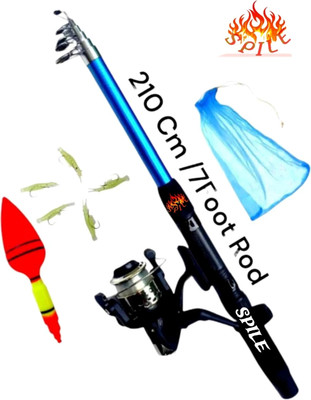 SPILE telescopic fishing stick combo 7ft all meterial Fiber fishing set Blue Fishing Rod(210 cm, 0.18 kg, Blue)