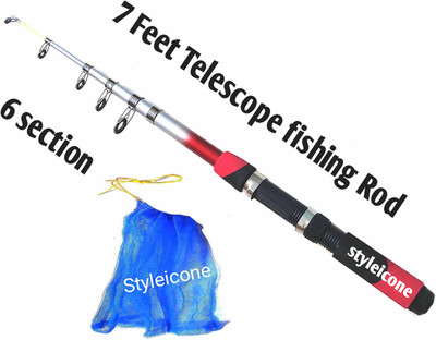 Styleicone 7 feet High Quality Fiber Fishing rod with fish carry net 2222 OR-22778 Multicolor Fishing Rod(210 cm, 0.15 kg, Multicolor)