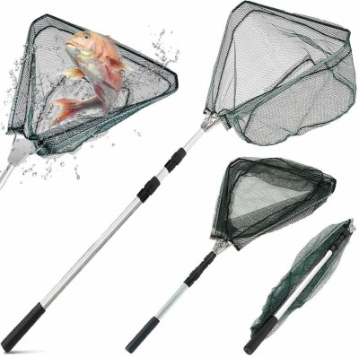 SPRED Fishing Net, Abirs Foldable SPRED 36-66 inch Telescopic Fishing Landing Net SK208 Silver, Green Fishing Rod(147 cm, 0.2 kg, Silver, Green)