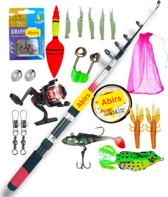 Abirs Fishing Rod and Reel Full Set with frog lure Special mix Red Fishing Rod(150 cm, 0.2 kg, Red)
