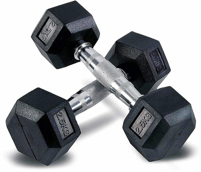 YOGPRO Rubber Coated 2.5 Kg (Set of Two) Hexa Fixed Dumbbells for Men & Women Fixed Weight Dumbbell(2.5 kg)