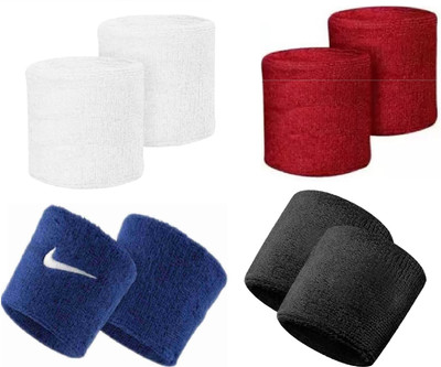 Dukee Soft Stretchable cotton sports Wrist band in 4 shades Fitness Band(Black, Blue, Red, White, Pack of 8)