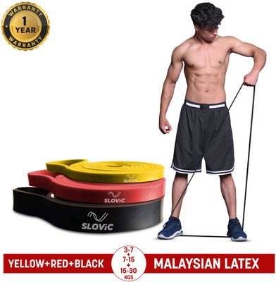SLOVIC Home & Gym Fitness Band for Workout | Heavy Duty Material | Combo | Pack of 3 Resistance Band(Yellow, Red, Black, Pack of 3)