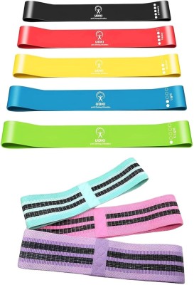 UDKI Resistance Loop Bands & Squat Strap Combo |5-Pack Bands (2kg-13.5Kg)+3 Hip Bands Resistance Band(Pack of 8)