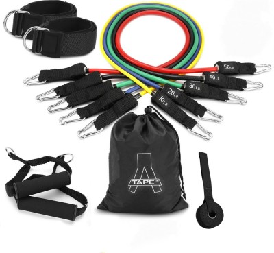 A-TAPE Resistance Tube Set with Door Anchor, Handles, Ankle Straps Resistance Band Resistance Band(Pack of 11)