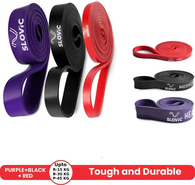SLOVIC TPE Bands for Workout | Pull Up | Stretching | Heavy Duty Material | Combo Resistance Band(Black, Red, Purple, Pack of 3)