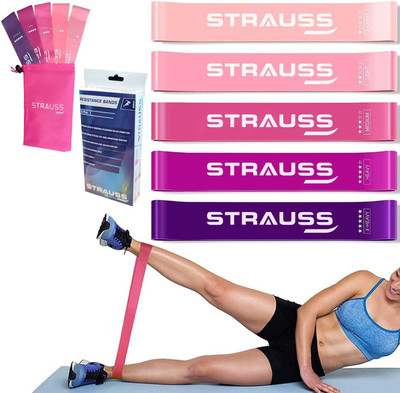 Strauss Silicone Resistance Bands | Resistance Loop Band | Exercise Band |Stretch Band Resistance Band(Pink, Pack of 5)