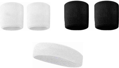 FITT Soft, Comfortable Sport WristBand & Headband Fitness Band(Black, White, Pack of 5)