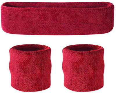 Yeahmom Gym Workout Sports Headband & Wristbands Combo for Women & Men-All Sports Wear Fitness Band(Red, Pack of 3)