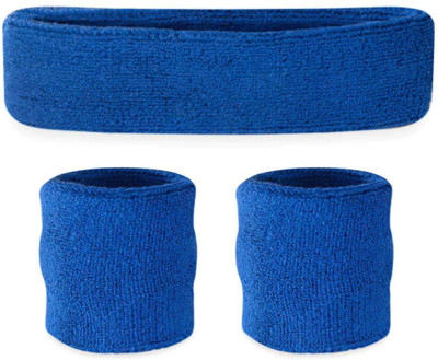 Creeknest Gym Workout Sports Headband & Wristbands Combo for Women & Men-All Sports Wear Fitness Band(Blue, Pack of 3)