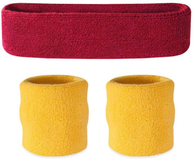 Creeknest Gym Workout Sports Headband & Wristbands Combo for Women & Men-All Sports Wear Fitness Band(Red, Yellow, Pack of 3)