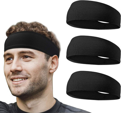 Bismaadh Sports Headbands for Men & Women Headband Fitness Band(Black, Pack of 3)