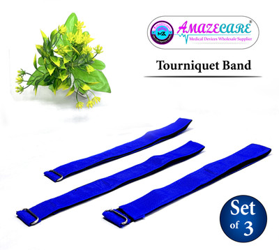 AMAZECARE Blood Collection Arm Band Velcro Hook & Loop Tourniquet Belt Fitness Band(Blue, Pack of 3)