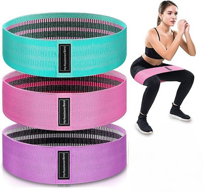 SPOKOFIT Elastic Fabric Loop Band–Ideal for Home,Gym Workouts With Three Different Levels Resistance Band(Multicolor, Pack of 3)