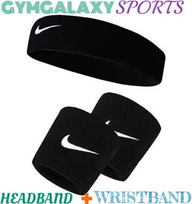 GYMGALAXY Gym Wristband & Headband Combo for Men and Women - Sports Wristband & Headband Fitness Band(Black, Pack of 3)
