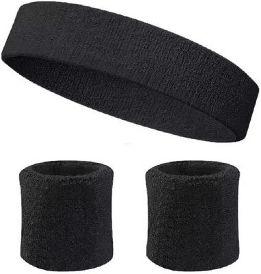 trendii COTTON WRIST BAND & HEAD BAND FOR SWEAT Fitness Band(Black, Pack of 3)