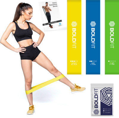 BOLDFIT Mini Loop Resistance Band Heavy Bands Workout Theraband Hip Thera Set Men Women Fitness Band(Multicolor, Pack of 3)