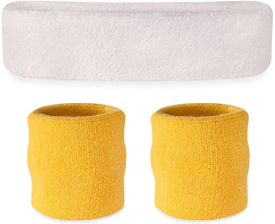 Creeknest Gym Workout Sports Headband & Wristbands Combo for Women & Men-All Sports Wear Fitness Band(White, Yellow, Pack of 3)