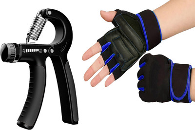 TRUE INDIAN Professional Adjustable Hand Grip & Gloves & Fitness Kit for Men Women Hand Grip/Fitness Grip(Black, Blue)
