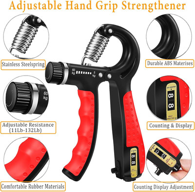 SERVEUTTAM Strength Trainer Premium Adjustable Strengthener for Wrist & Forearm Hand Grip/Fitness Grip(Black, Red)