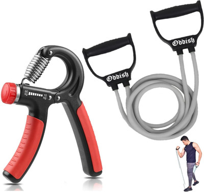 Oddish Adjustable Hand Gripper 10–60 kg & Resistance Tube Combo for Home Workout Hand Grip/Fitness Grip(Black, Grey, Orange)