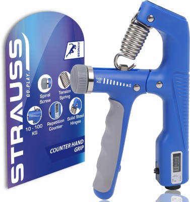 Strauss Adjustable A- Shaped Hand Gripper with Counter| Hand Grip Strengthener (100 Kg)| Hand Grip/Fitness Grip(Blue)