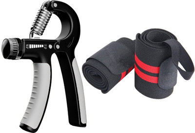 TRUE INDIAN Fitness Wrist Support Band and Hand Grip Exerciser Adjustable Gripper for unisex Hand Grip/Fitness Grip(Grey, Red)