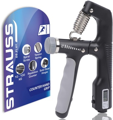 Strauss Adjustable A- Shaped Hand Gripper with Counter| Hand Grip Strengthener (100 Kg)| Hand Grip/Fitness Grip(Black)