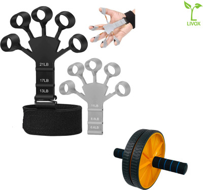 LIVOX Ab Wheel with Finger Exerciser – Ultimate Strength & Fitness Combo Hand Grip/Fitness Grip(Multicolor)