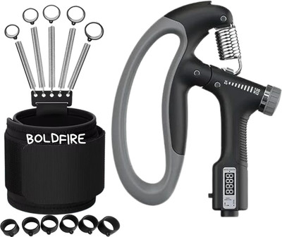 BoldFire Counter D-Shape Hand Grip Strengthener with Resistance Metal Springs (Pack of2) Hand Grip/Fitness Grip(Black)