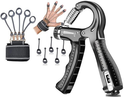 RS ENTERPRISE Grip Strengthener Finger Resistance Band Set for Wrist Hand Grip/Fitness Grip Hand Grip/Fitness Grip(Grey, Black)
