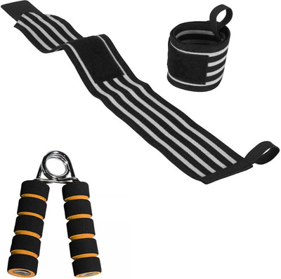 TRUE INDIAN Wrist Support Band with Thumb Loop for Gym & Adjustable Hand Grip Strengthener Hand Grip/Fitness Grip(Orange, Grey, Black)