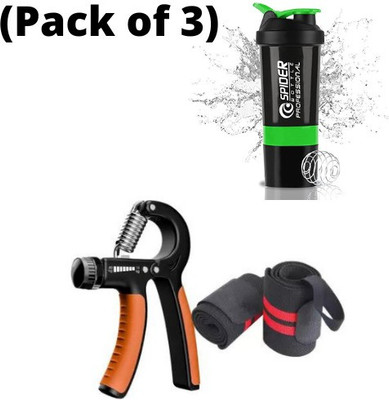 BoldFire Fitness Hand Grip With Wrist Band and Gym Bottle (Pack of 3) Combo Pack Hand Grip/Fitness Grip