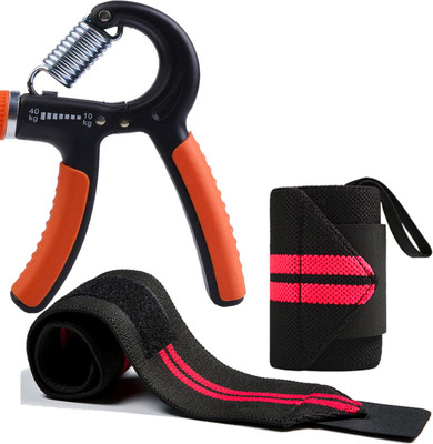 GymWar Fitness Sports Combo Of Adjustable Spring Hand Grip & Wrist Band Hand Grip/Fitness Grip(Red)