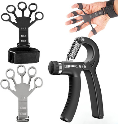 Battlestar Adjustable Hand Grip Strengthener & Finger Stretcher for Wrist, Forearm Exercise Hand Grip/Fitness Grip(Black)